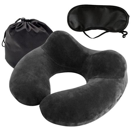 Rejse-Kit 3-i-1 - Oppustelig nakkepude & sovemaske Sort