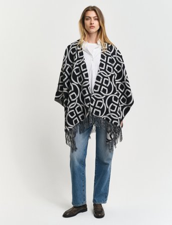 GANT G Pattern Wool Poncho - Black - ONE SIZE