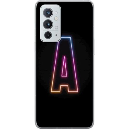 Kompatibel Mobilcover til OnePlus OnePlus 9RT 5G Minimalistisk neonbogstav A i regnbuefarvet lys mod sort baggrund i moderne typografisk stil