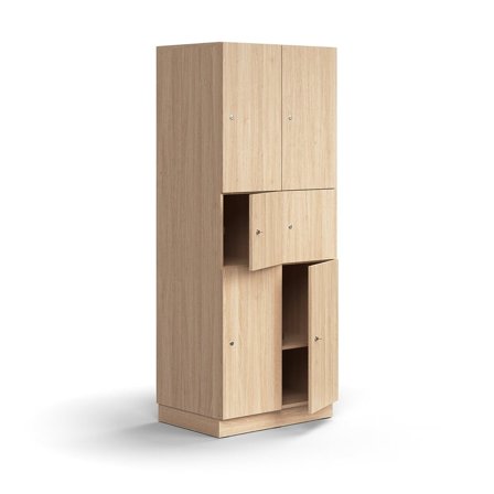 Lokerokaappi QBUS, 6 lokeroa, sokkeli, 2020x800x570 mm, tammi