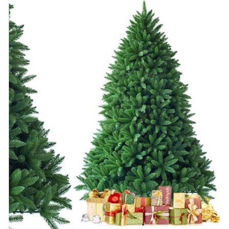 COSTWAY Keinotekoinen joulukuusi 225cm 1968 Oksat, PVC-materiaali Joulukuusi metallijalustalla Joulukoristeet