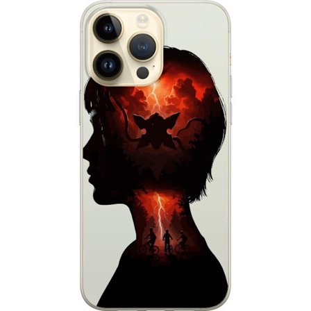 Yhteensopiva Puhelinkuori Apple iPhone 15 Pro Max Stranger Things siluetti aiheena pyöräilevät lapset punainen salama ja Upside Down esteettinen ikoni