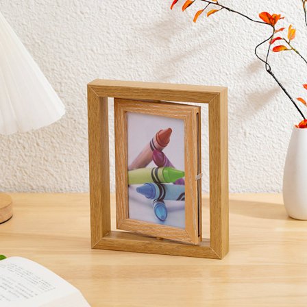 Dubbel foto ram ljusbrun 17x121 CM Dubbel multipel hopfällbar 2 foton Modern vägg eller bord Familj Barn Bröllopsgåva, Heminredning och gåva W