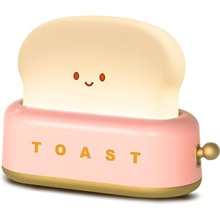 Søt brødristerlampe til skrivebordet, Kawaii LED-brød nattlys, oppladbar og bærbar lampe med timer, julegaveideer for babyer, barn og jenter