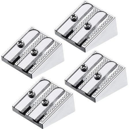 Kynän teroitin Manuaalinen Kaksosteräinen Metalli Kaksoisreikä Suorakulmainen Kynän teroitin, 4 kpl pakkaus, Hopea