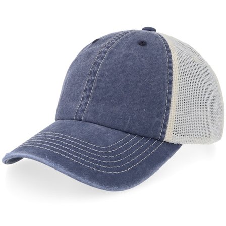 Equip - Blå trucker Keps - Distressed Navy/Stone Pigment Washed Dad Cap Trucker @ Hatstore