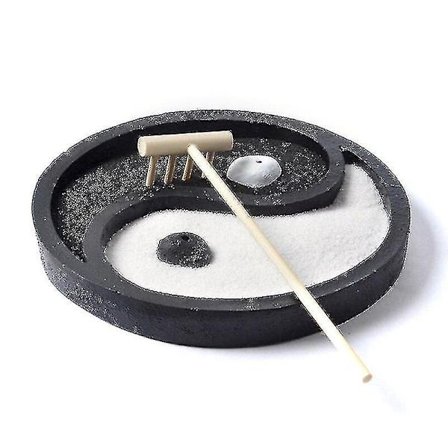 Rantalelut Tai Chi Bagua -hahmo Mini Zen-puutarha Hiekkapöytä Mustavalkoinen Pyöreä Mikromaisema