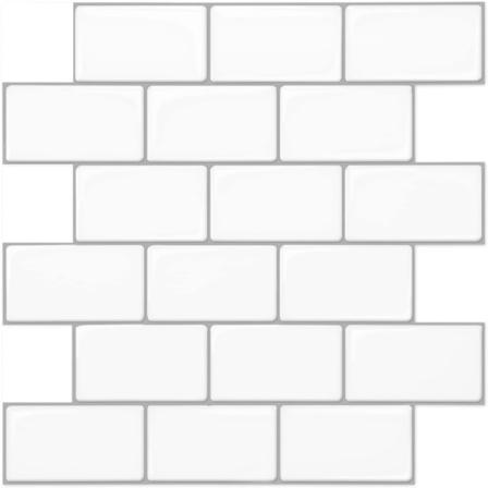 12"x12" Stick on kakel, Peel and Stick Subway Tile Backsplash, glänsande vita självhäftande väggplattor 5-pack