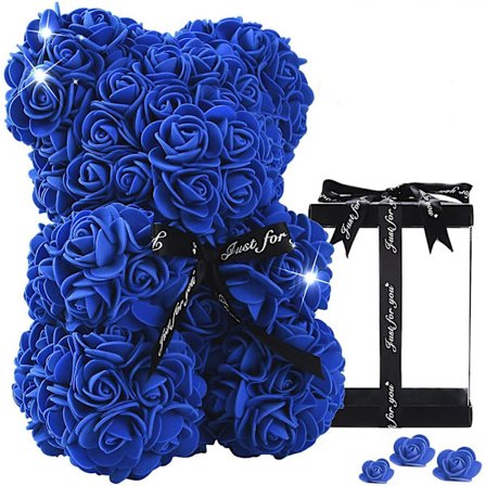 Presenter till kvinnor - Rosblomsterbjörn, Ren handgjord ros Teddybjörn, Present till mors dag, Alla hjärtans dag, årsdag och bröllopsduschar, (Blå)