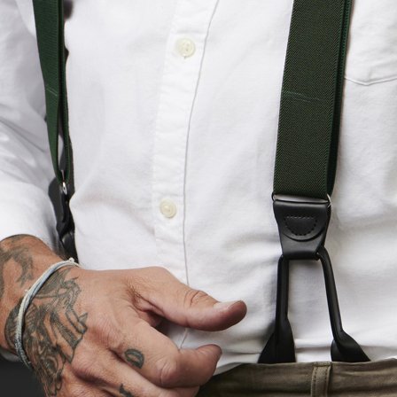 Wide Dark Green Split Button Braces for Men - Button braces