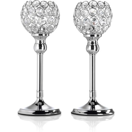 Hopeanväriset kynttilänjalat kruunukynttilöille, joissa on kristalli yksityiskohtia tuikkukynttilöille/votiivikynttilöille, keskipisteeksi 