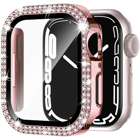 Glas+Diamant Skal För Apple Watch Fodral 46mm 40mm 44mm 41mm 42mm 45mm Bling Stötfångarskydd iWatch Serie 10 9 se 5 6 7 8 skal