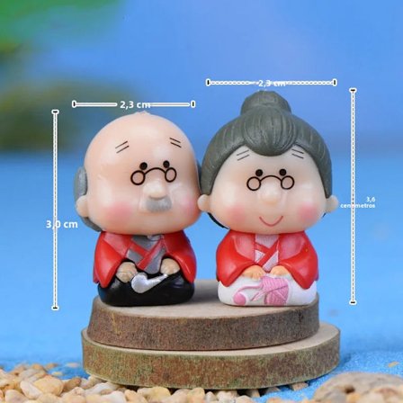 Sittande morföräldrar 2 st miniatyr brud- och brudgumsfigurer för bröllop, trädgård och tårtdekoration, manliga och kvinnliga figurer för hem och mode