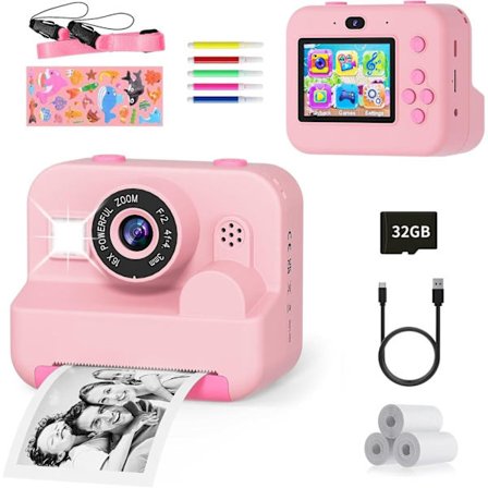Lollanda Instant kamera til børn – bærbar børnekamera med 1080P HD-kamera, enkelt kamera til børn med øjeblikkelig udskrivning