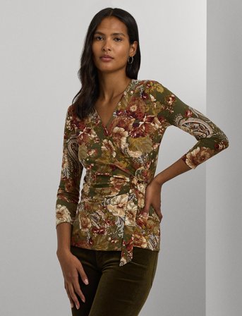 Lauren Ralph Lauren Floral Stretch Jersey Top - Khaki green - S