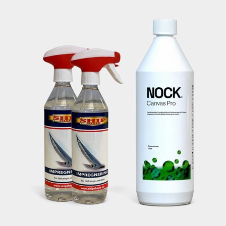 Chlorine-based canopy cleaner, mould remover & waterproofer Ship Shape & NOCK Canvas Pro, 1 + 1 litre