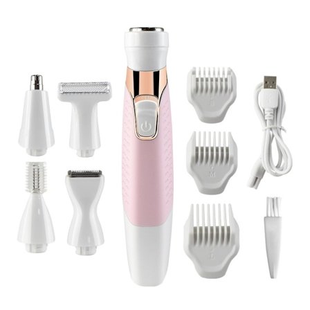 Kvinnors Bikini Trimmer, 5 i 1 Kvinnors Elektrisk Rakapparat, Uppladdningsbar Epilator Dam Hår Smärtfri Rakapparat för Bikini Område /Näsa/ Armhåla/