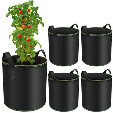 30L Dyrkingssekker for Poteter, Tomater og Andre Planter med Håndtak, Fiberduk Plantedyrkingssekker for Blomster og Jordbær (5-pakning)