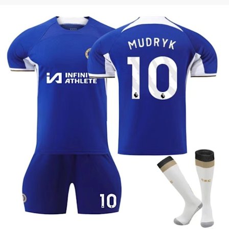 2324 Chelsea Hjemmebanetrøje nr. 8 Enzo 7 Sterling 6 Silva Kortærmet Fodboldtrøje Sæt nr. 10 Mudrick + Strømper