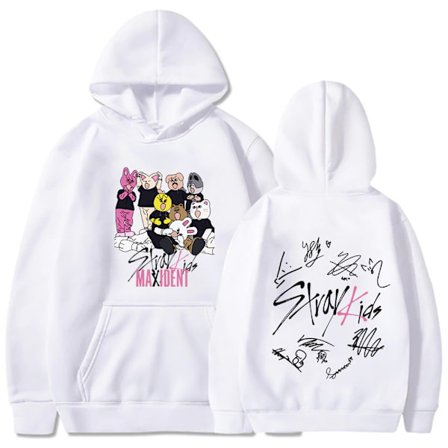 (AZC)Stray Kids Hoodie Vit | Hip Hop Album Merchandise för Män & Kvinnor L