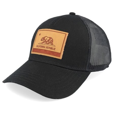 American Needle - Sort trucker Kasket - Calif Twill Valin Leather Patch Black Trucker @ Hatstore