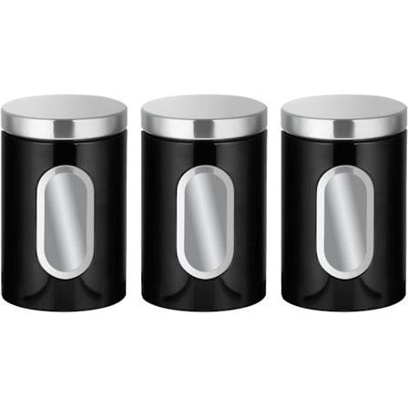 3-delt køkkenkrukkesæt - Velegnet til sukker, te, kaffe osv. - Multimadopbevaringskrukker - Sort_TF