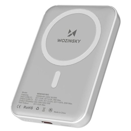 10000 mAh powerbank med magnetisk lading, USB-C og trådløs hurtiglading på opptil 15 W