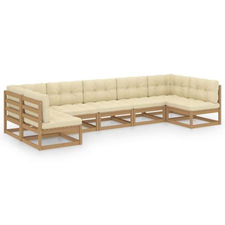 Vidaxl Loungegrupp Med Dynor 7 Delar Honungsbrun Massiv Furu Brun