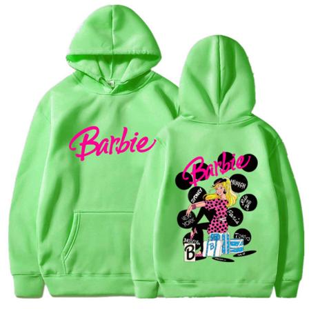 Barbie sammetströja dam med massiv printed känguruficka med dragsko med dragsko grass green xxxl