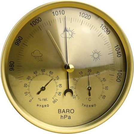 3 i 1 Vredtyp Barometer med Termometer Hygrometer Väderstation Barometriskt Tryck Mäter Enkelhet (Guld) {Db}