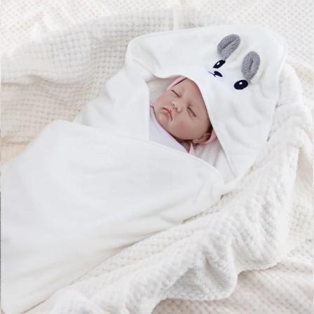 80*80cm børne badehåndklæde yukata ensfarvet tegneserie koral fløjl baby badehåndklæde hætte indpakket tæppe super blødt white