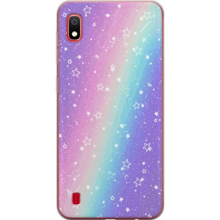 Kompatibelt Mobildeksel til Samsung Galaxy A10 Rainbow-farget pastellbakgrunn med hvite stjerner og gnistrende prikker i myk overgang