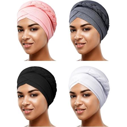 4 stykker Dam Turban Cap Perlehovedtørklæde Beanie Twisted