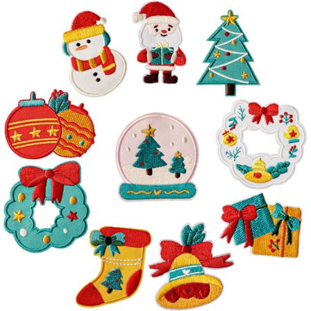 10 stk. Jul Stryk på Applikasjoner Jul Applikasjoner Juletre Broderte Applikasjoner Jul Snømann Julenisse Sy på Applikasjoner for Klær J