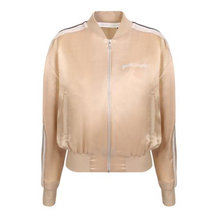Palm Angels, Luxury sports bomber jacket with Palm Angels stripe detail. Sporty design in line with the brand identity Beige, Dames, Maat:S,polyester