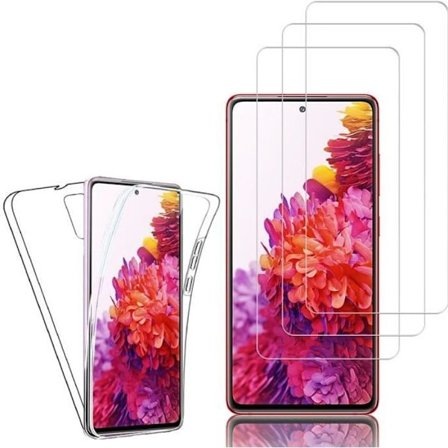 Silicone Cover - Samsung - Galaxy S20 FE - Fuld beskyttelse - 3 Hærdet Glas Film - Gennemsigtig