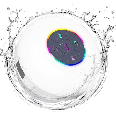 Vattentät Högtalare för Duschen – Bluetooth med LED, IPX4, Portabel Minihögtalare med Sugkopp och Inbyggd Mikrofon Vit