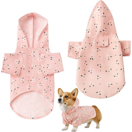Vandtæt hunderegnfrakke, fuld dækning, letvægts kæledyrsregnjakke til små til mellemstore hunde, pink XL-størrelse, let at bære, indbygget kant 40x55 