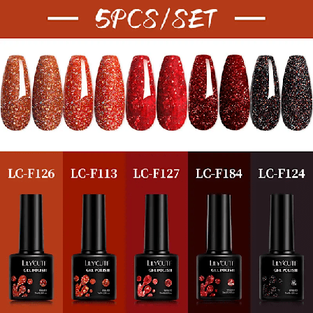 LILYCUTE 5 st/set 7ML Rödbrun Nagelgel DIY Nagelkonst Semi-Permanent UV Gel Polish Långvarig Design Manikyr Kit Tillbehör