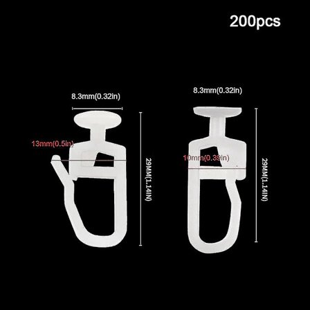 200 Pakk Gardinløpere Med 8,3 Mm Hode Folding Glider Gardinskinne Spor Løpere Kroker For Gardin (haoyi