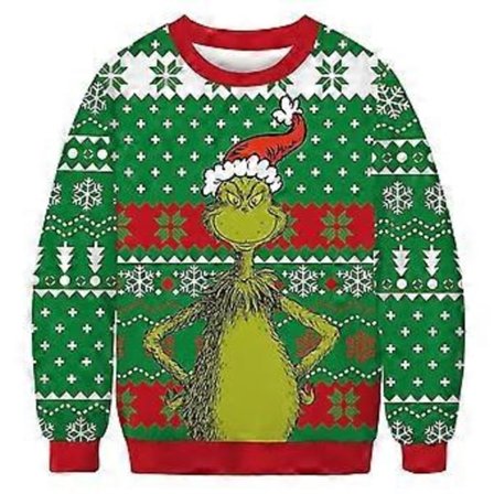 Langermet Grinch-genser for menn og kvinner, stygg julegenser