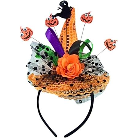 Spök- och Pumpa-Orange Sekvenserad Häxhatt Halloween Hårband