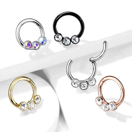 8 Mm Segment Ring I Ip 316l Kirurgiskt Stål Med 3 Cz 1guld/ Vita Cz