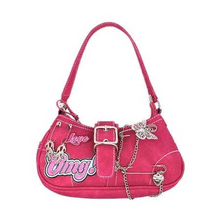 Punk-Rock Axelväska Flickor Cross Handväska Kvinnor Matchande Kedja Underarm Väska Kvinna PU Läder Crossbody Bag Ins Hot Pink