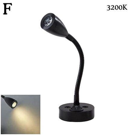 LED-läslampa för husbil, 2 W, med USB-port 5 V 2 A, strömbrytare, spotlight Svart B 3200W