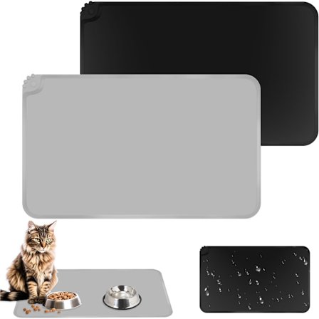Matta för katt- och hundmat, 48x30cm Silikonmatta för hund och katt, Svart och grå