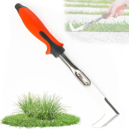 1. håndugressfjerner, ugressfjerner, rustfritt stål trehåndtak plen hageskrape, ljåtype ugressfjerner for å fjerne ugress