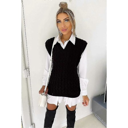 Dame Kabelstrikket Ermeløs Vest Strikket Genser Tank Top Gensere s20241212251