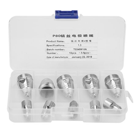 10 stk. P-80 Plasma Skæreforbrugsstoffer Skærebrænder Dyser Spidser Elektrode (1,3 mm Dyse+Elektrode)