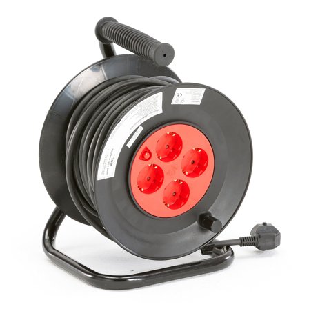 Kabeltrommel mit 4 Anschlüssen, 25 Meter, schwarz